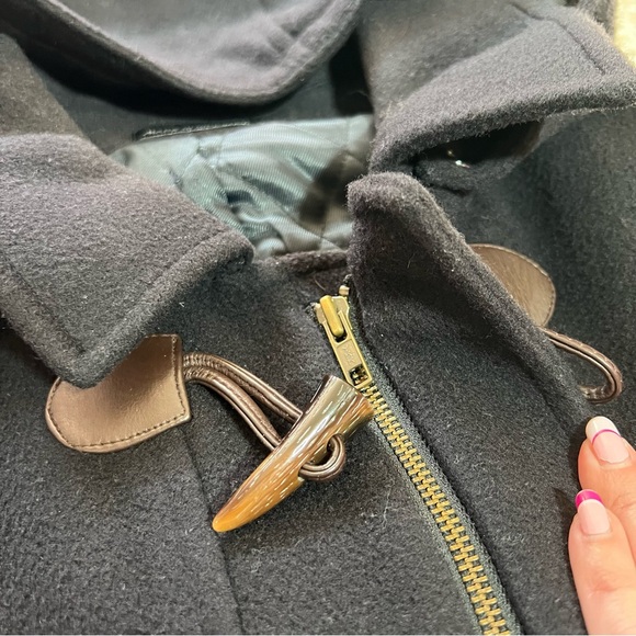 Classic LAUREN: Ralph Lauren BLACK Wool Blend Duffle Coat w Hood & Zipper Sz XL - Picture 7 of 13